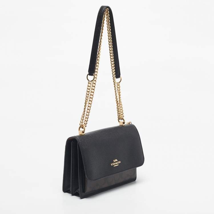 Pre Owned Coach Black/Brown Signature Coated Canvas and Leather Klare Crossbody Bag
