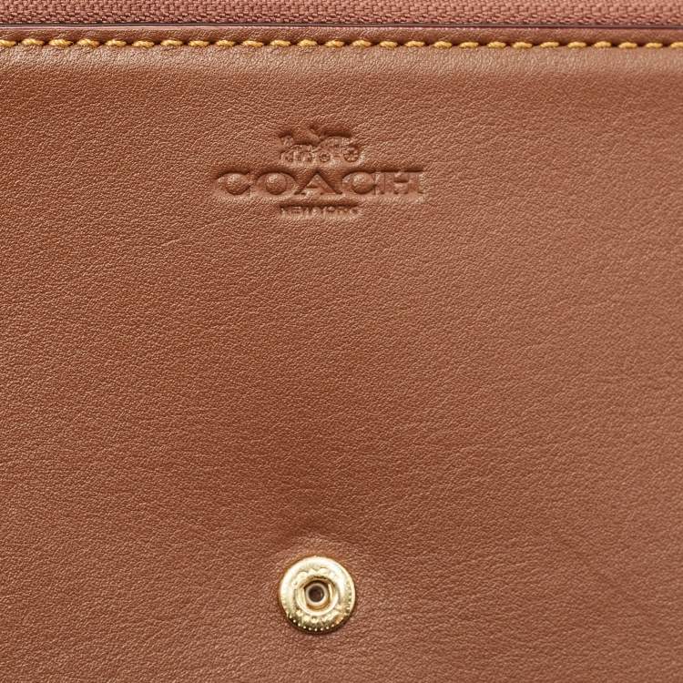 Pre Owned Coach Brown Signature Coated Canvas Floral Print Crossbody Bag