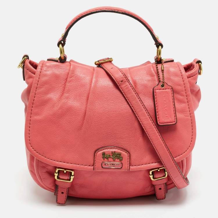 Pre Owned Coach Coral Pink Leather Madison Anabelle Crossbody Bag