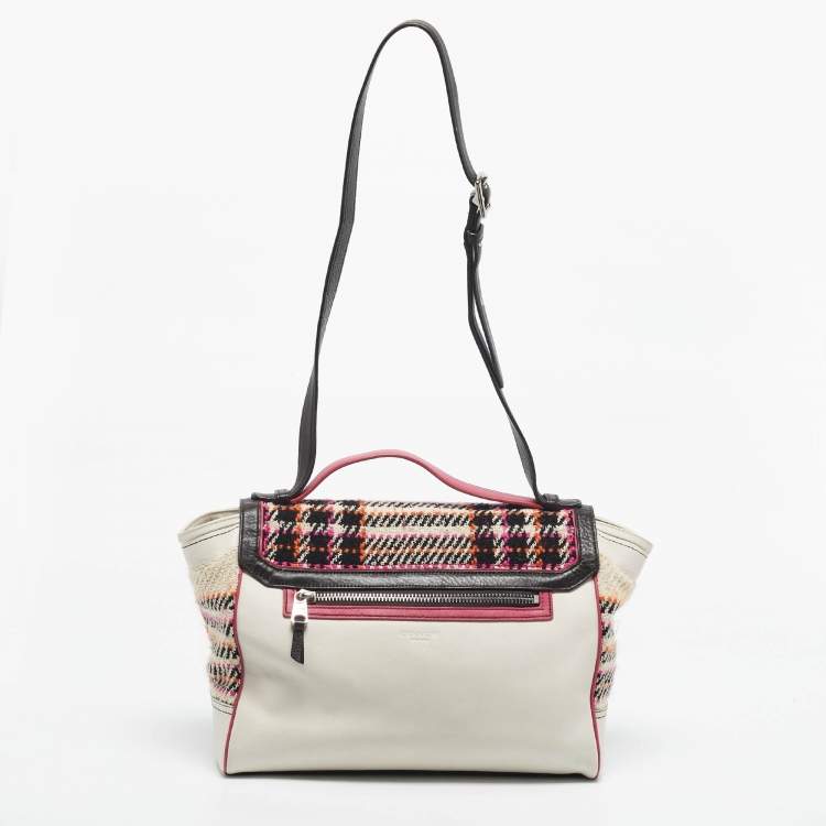Pre Owned Coach Multicolor Plaid Tweed and Leather Turnlock Top Handle Bag