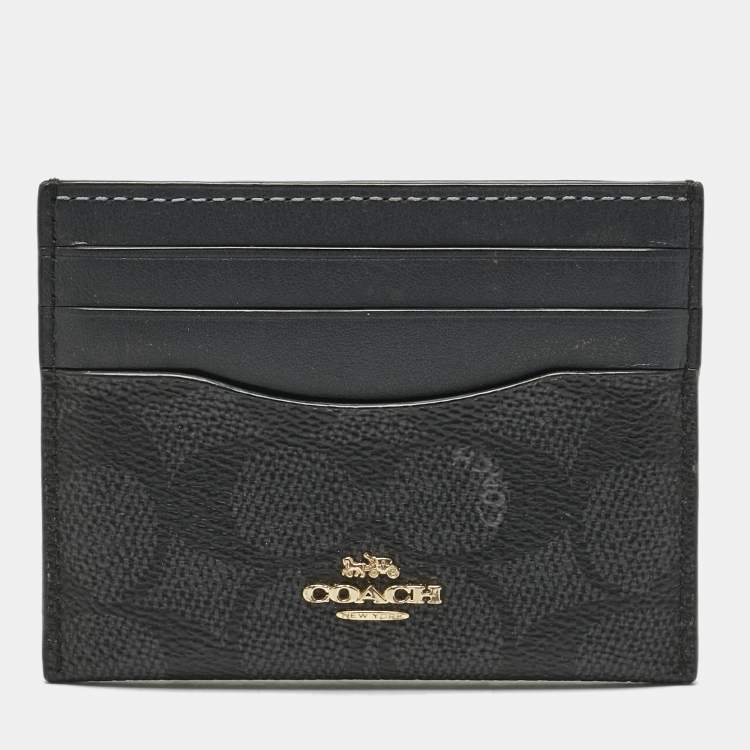Pre Owned Coach Black/Grey Signature Coated Canvas and Leather Card Holder