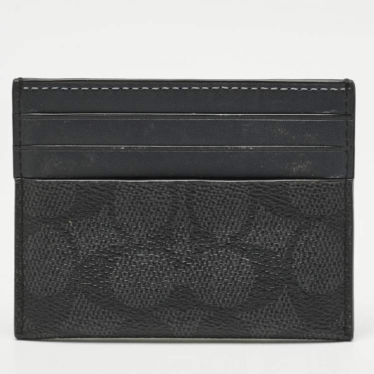 Pre Owned Coach Black/Grey Signature Coated Canvas and Leather Card Holder