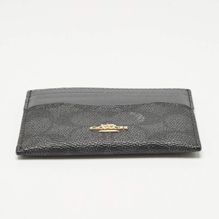 Pre Owned Coach Black/Grey Signature Coated Canvas and Leather Card Holder