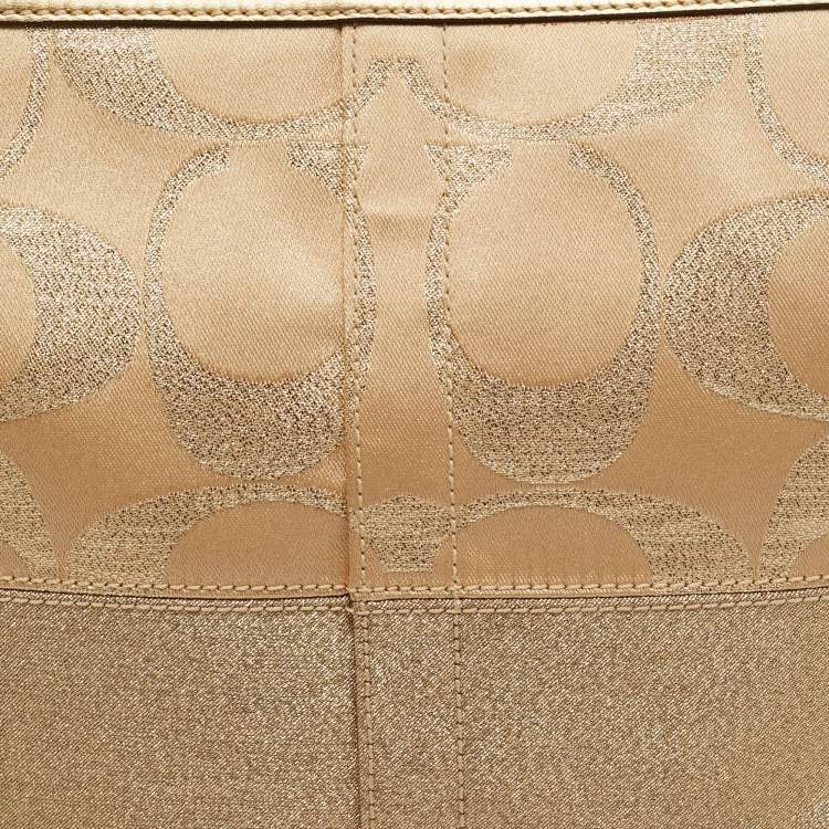 Pre Owned Coach Gold Signature Satin Shoulder Bag