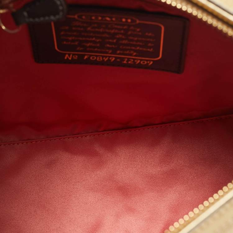 Pre Owned Coach Gold Signature Satin Shoulder Bag