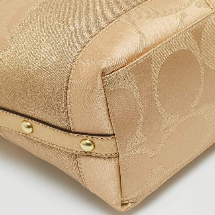 Pre Owned Coach Gold Signature Satin Shoulder Bag