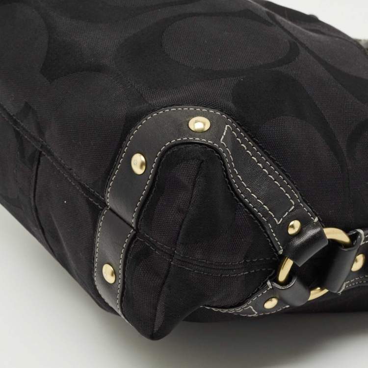 Pre Owned Coach Black Signature Canvas and Leather Carly Hobo