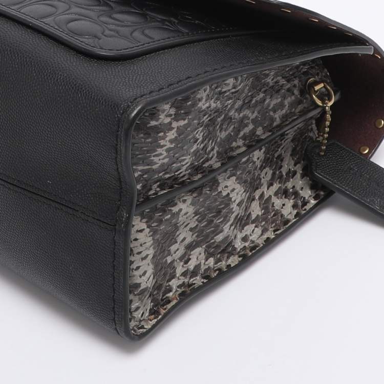 Pre Owned Coach Black Leather and Snakeskin Parker Rivets Shoulder Bag