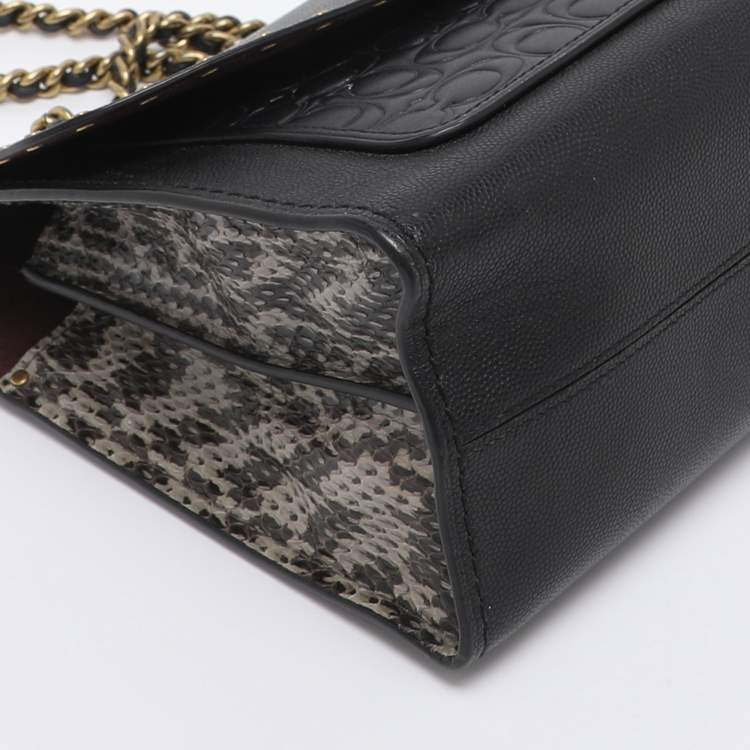 Pre Owned Coach Black Leather and Snakeskin Parker Rivets Shoulder Bag