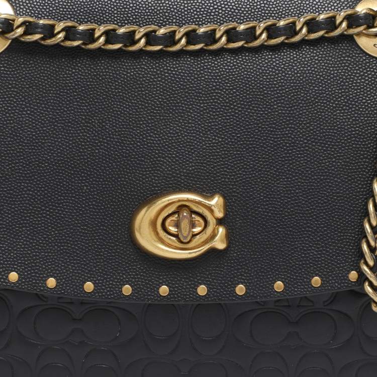 Pre Owned Coach Black Leather and Snakeskin Parker Rivets Shoulder Bag