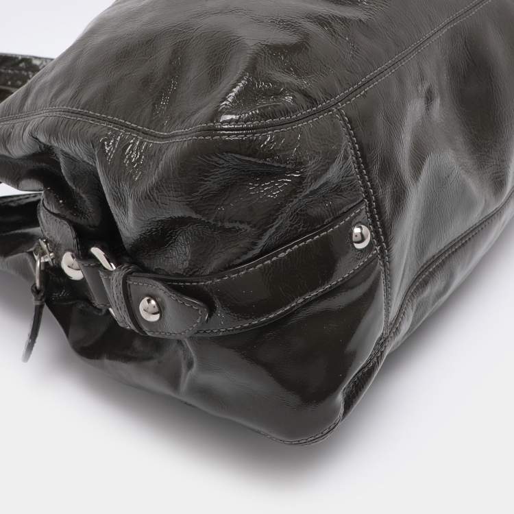 Pre Owned Coach Dark Green Patent Leather Madison Maggie Shoulder Bag