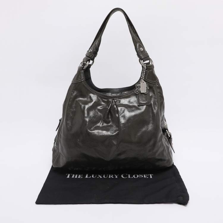 Pre Owned Coach Dark Green Patent Leather Madison Maggie Shoulder Bag