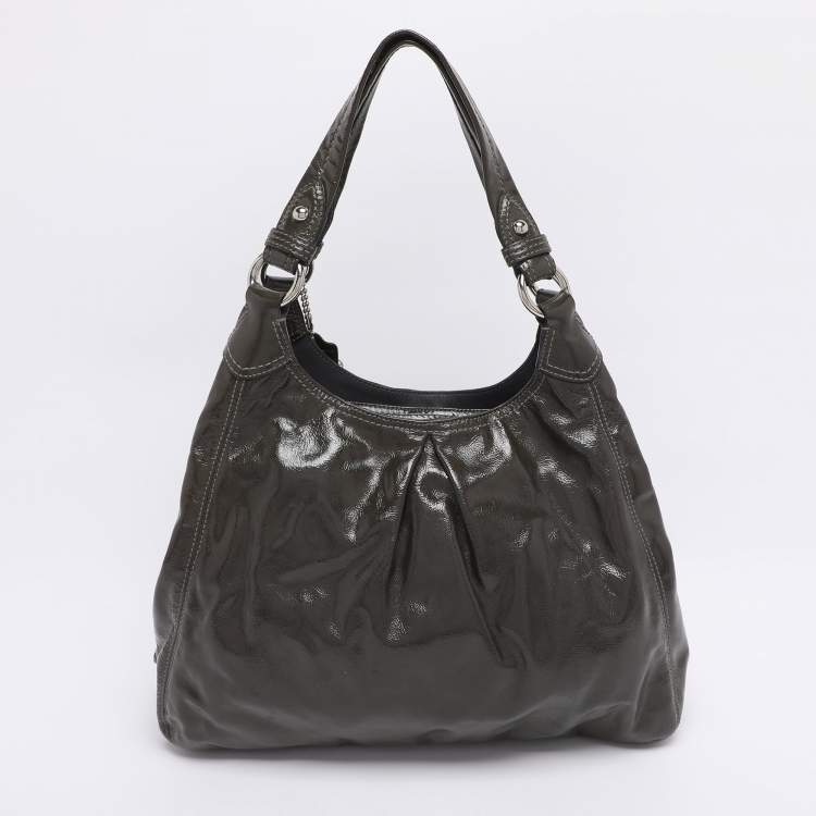 Pre Owned Coach Dark Green Patent Leather Madison Maggie Shoulder Bag