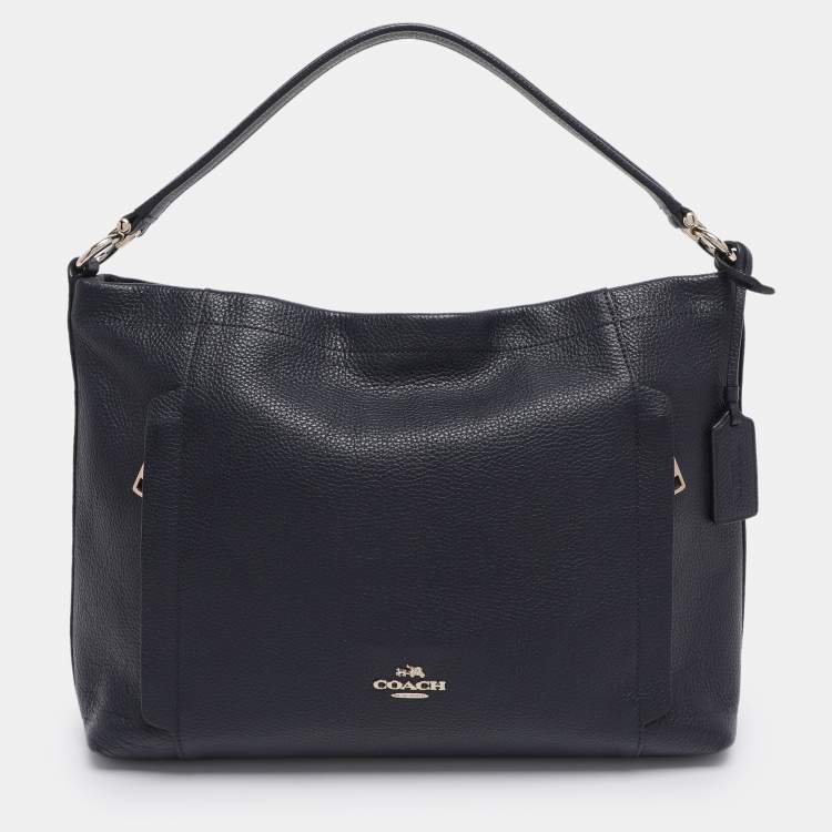 Pre Owned Coach Navy Blue Grained Leather Large Scout Hobo