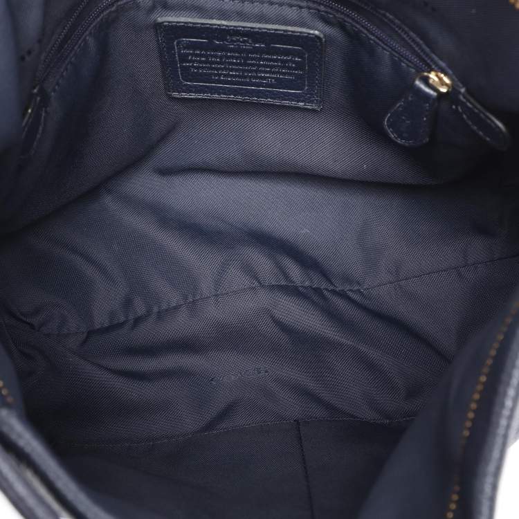 Pre Owned Coach Navy Blue Grained Leather Large Scout Hobo