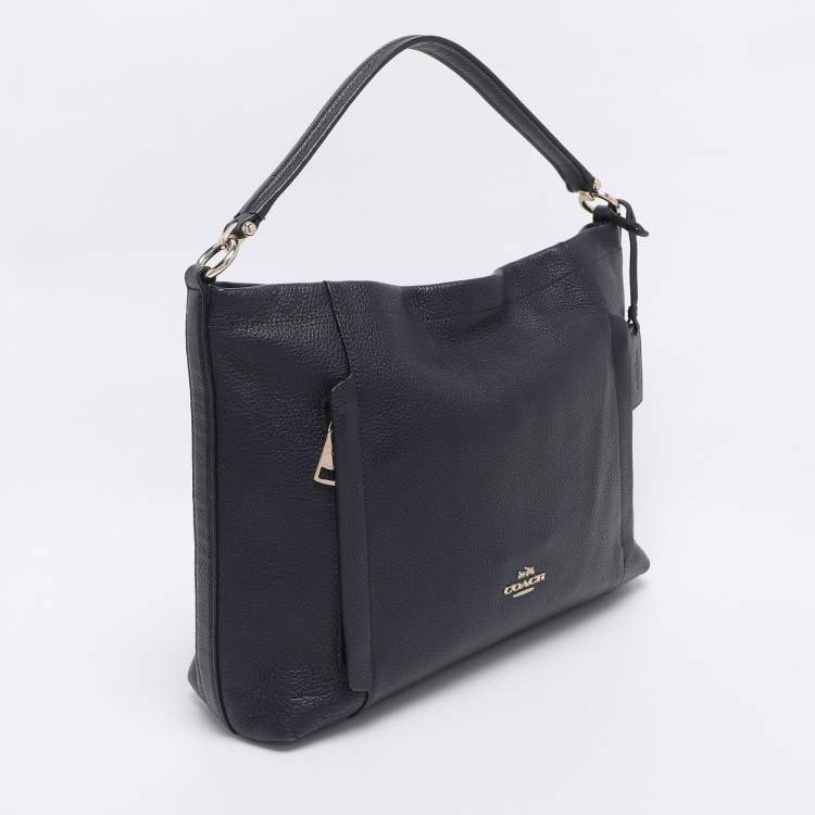 Pre Owned Coach Navy Blue Grained Leather Large Scout Hobo