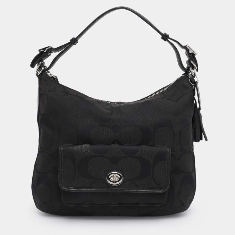 Pre Owned Coach Black/Grey Canvas and Leather Legacy Courtenay Hobo