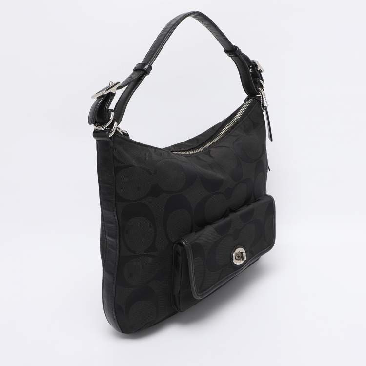 Pre Owned Coach Black/Grey Canvas and Leather Legacy Courtenay Hobo