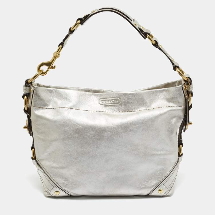 Pre Owned Coach Silver Leather Carly Hobo