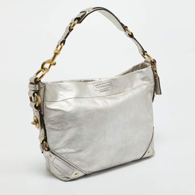 Pre Owned Coach Silver Leather Carly Hobo