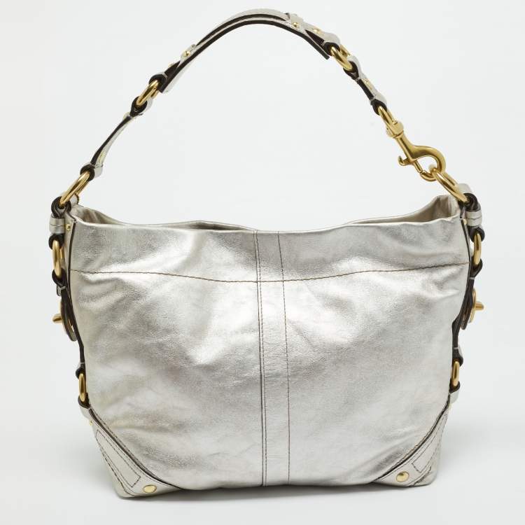 Pre Owned Coach Silver Leather Carly Hobo