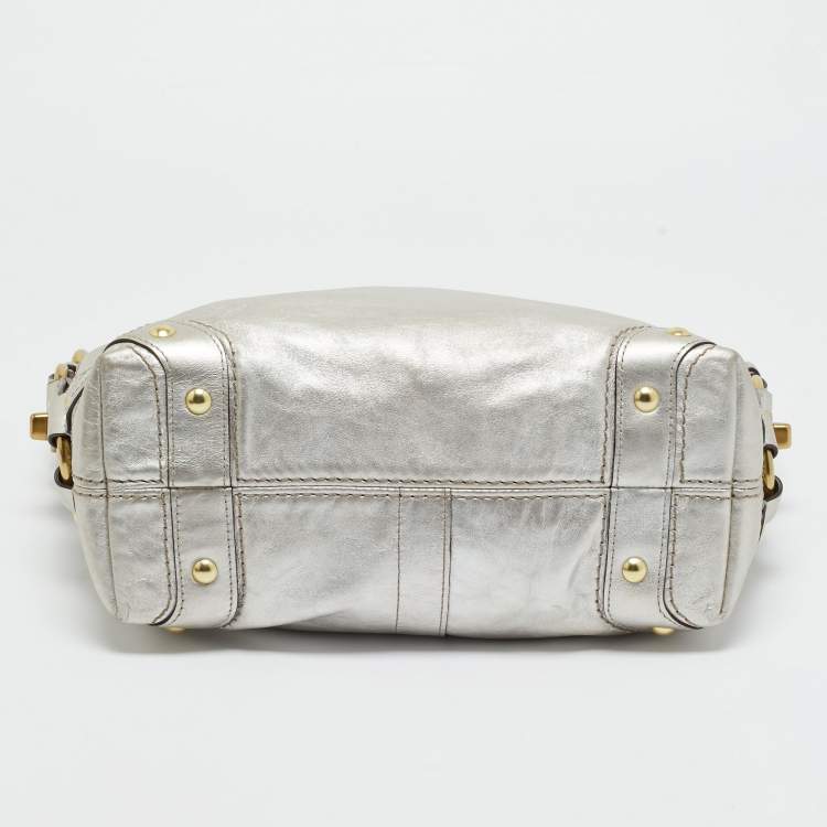 Pre Owned Coach Silver Leather Carly Hobo