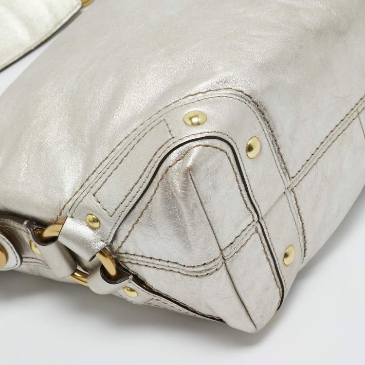 Pre Owned Coach Silver Leather Carly Hobo