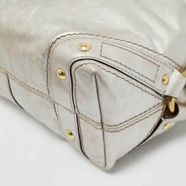 Pre Owned Coach Silver Leather Carly Hobo