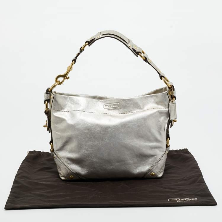 Pre Owned Coach Silver Leather Carly Hobo