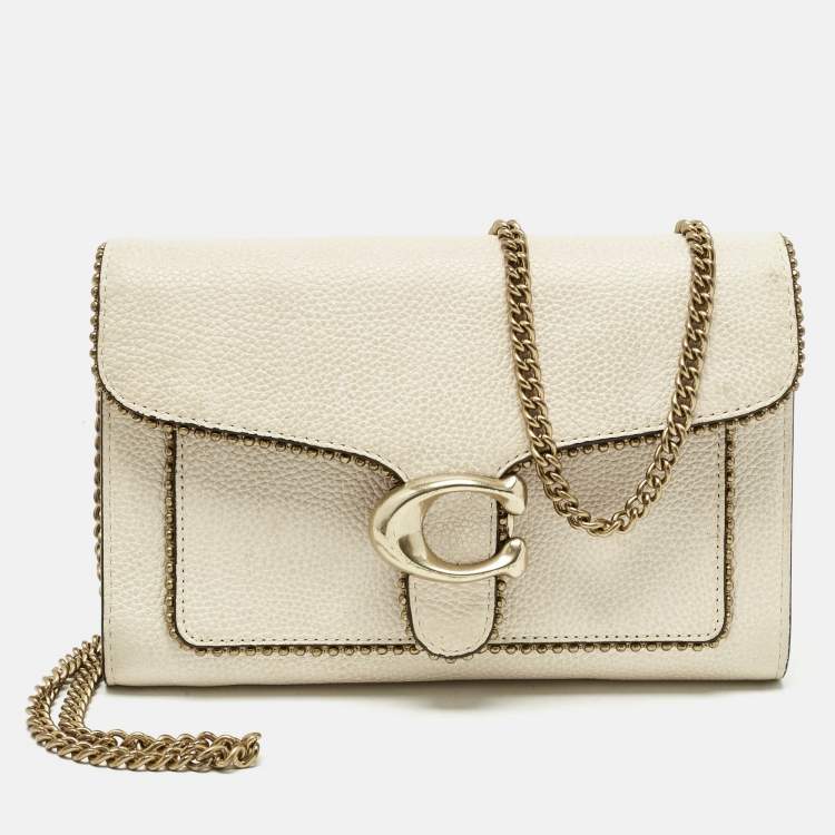 Pre Owned Coach Ivory Leather Tabby Chain Clutch with Bedchain