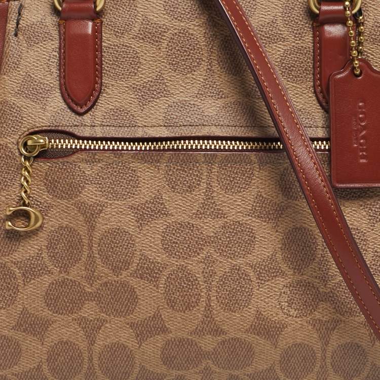 Pre Owned Coach Brown/Beige Signature Coated Canvas and Leather Elise Satchel