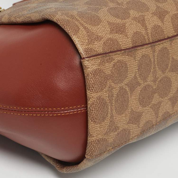 Pre Owned Coach Brown/Beige Signature Coated Canvas and Leather Elise Satchel