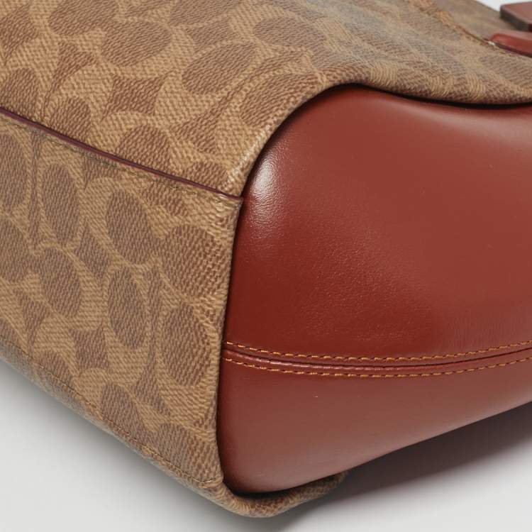 Pre Owned Coach Brown/Beige Signature Coated Canvas and Leather Elise Satchel