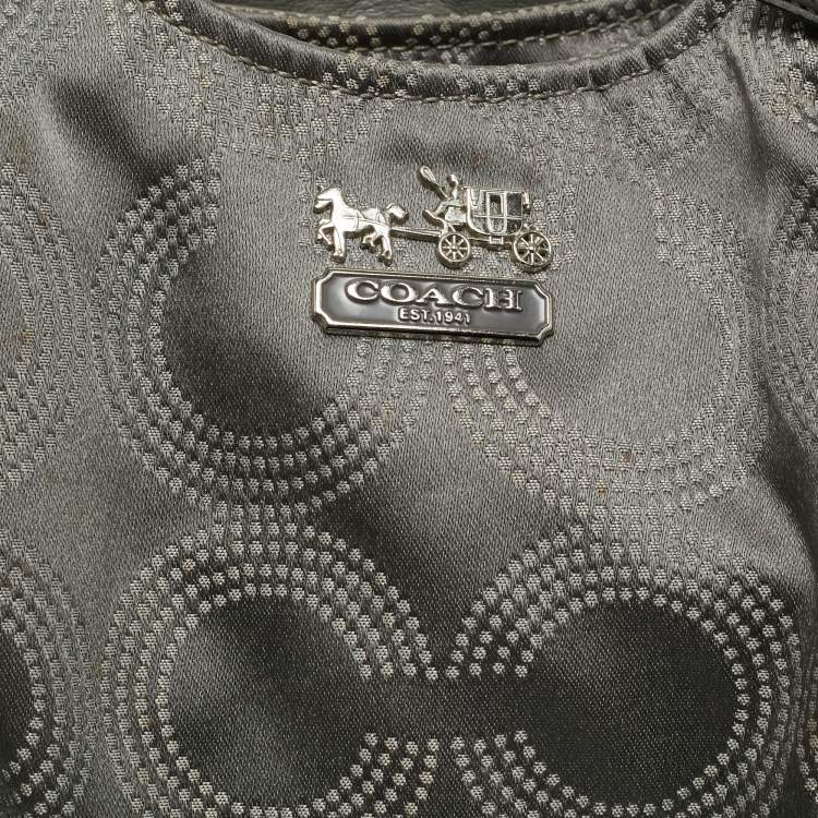 Pre Owned Coach Grey Signature Satin and Leather Madison Maggie Hobo