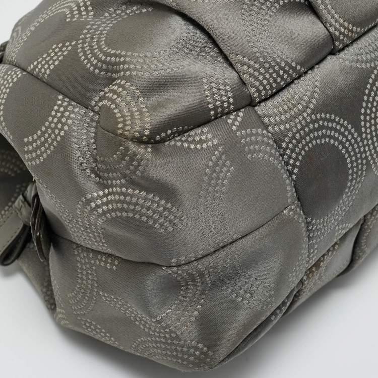 Pre Owned Coach Grey Signature Satin and Leather Madison Maggie Hobo