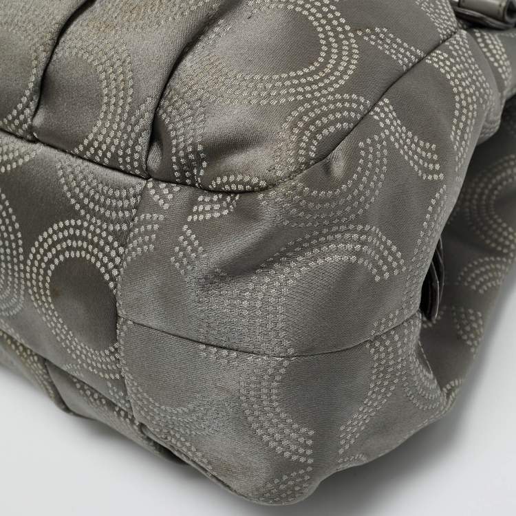Pre Owned Coach Grey Signature Satin and Leather Madison Maggie Hobo