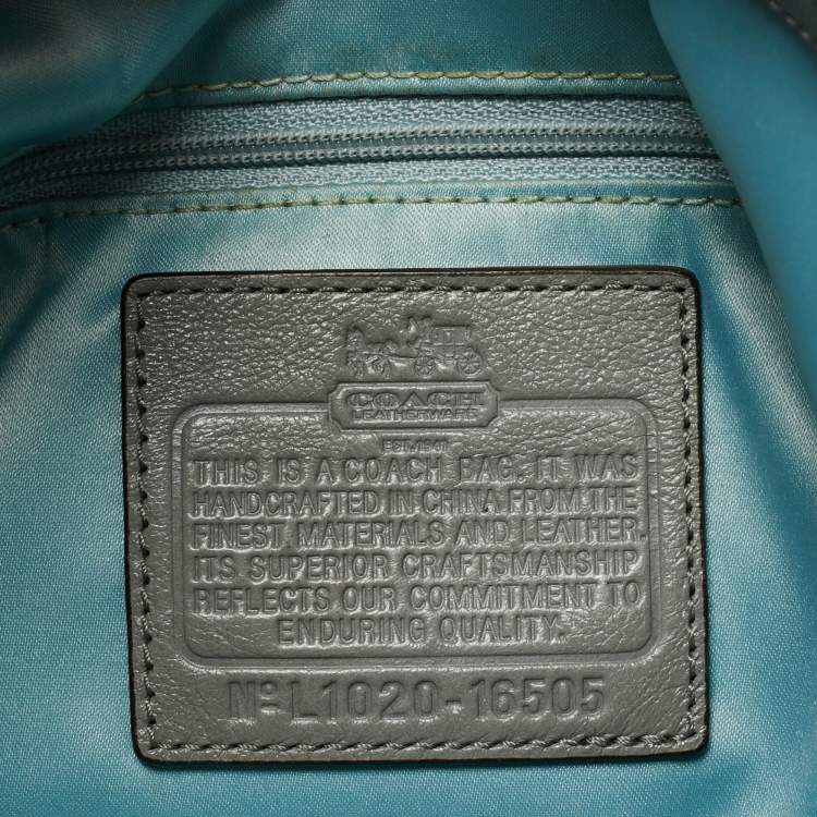 Pre Owned Coach Grey Signature Satin and Leather Madison Maggie Hobo