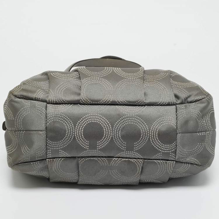 Pre Owned Coach Grey Signature Satin and Leather Madison Maggie Hobo