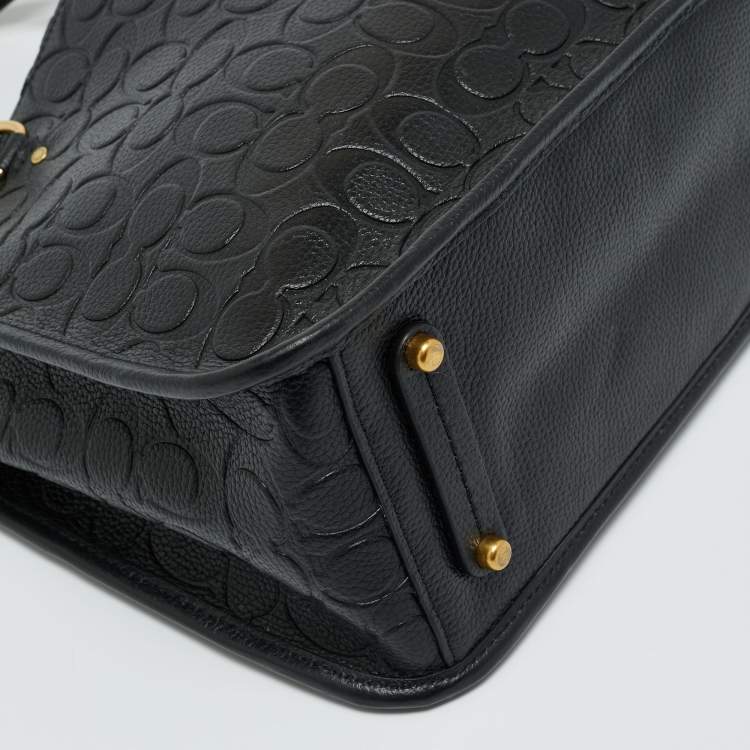 Pre Owned Coach Black Signature Embossed Leather Tyler Carryall Tote