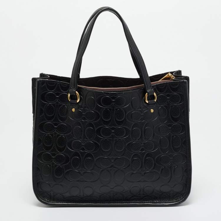 Pre Owned Coach Black Signature Embossed Leather Tyler Carryall Tote