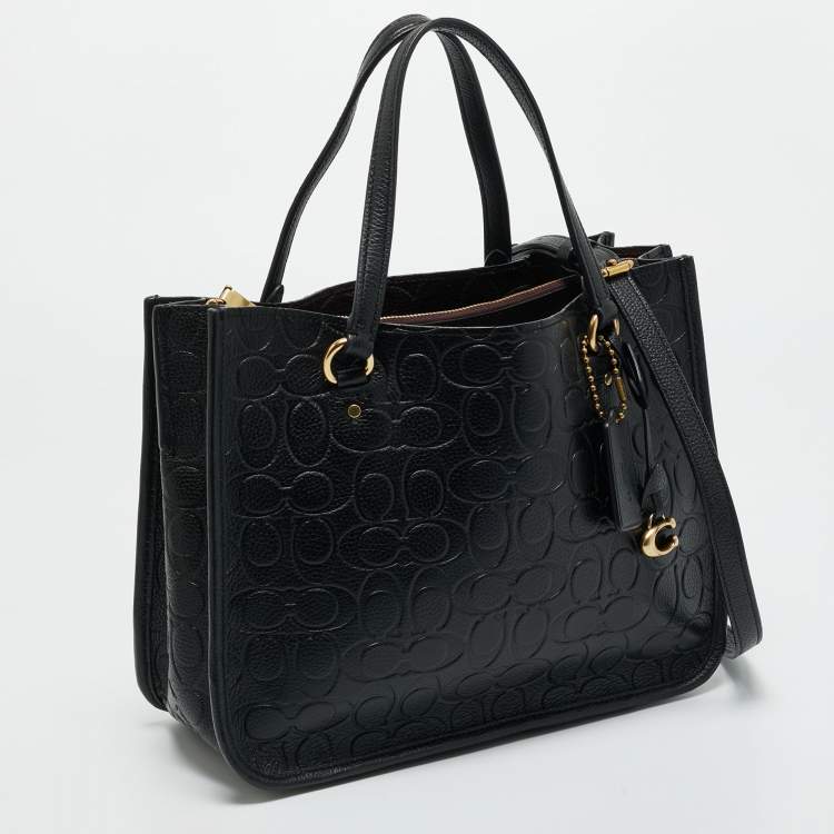 Pre Owned Coach Black Signature Embossed Leather Tyler Carryall Tote