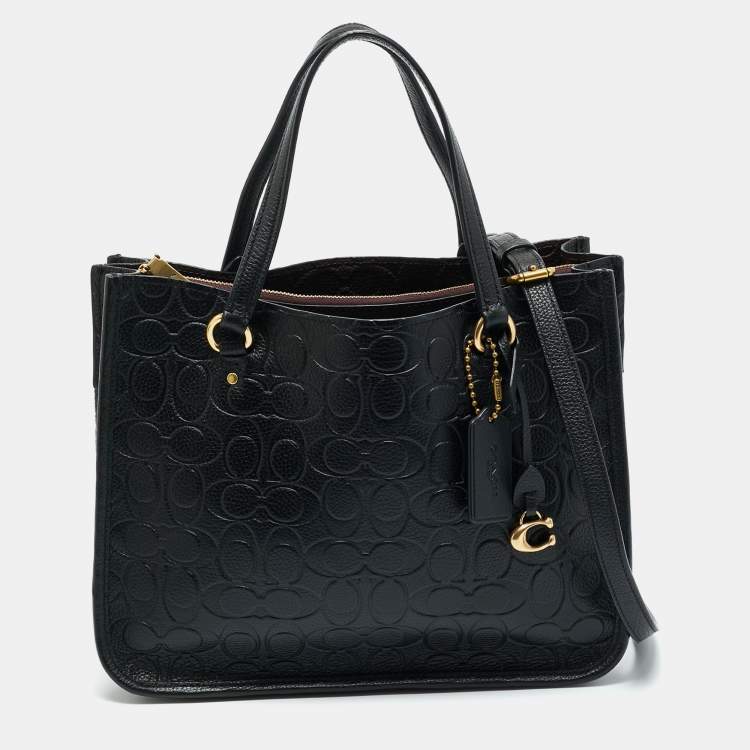 Pre Owned Coach Black Signature Embossed Leather Tyler Carryall Tote