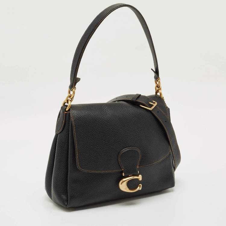 Pre Owned Coach Black Grained Leather May Shoulder Bag