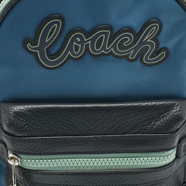 Pre Owned Coach Two Tone Blue Leather and Nylon Vale Sling Backpack