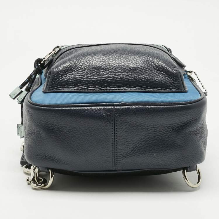Pre Owned Coach Two Tone Blue Leather and Nylon Vale Sling Backpack