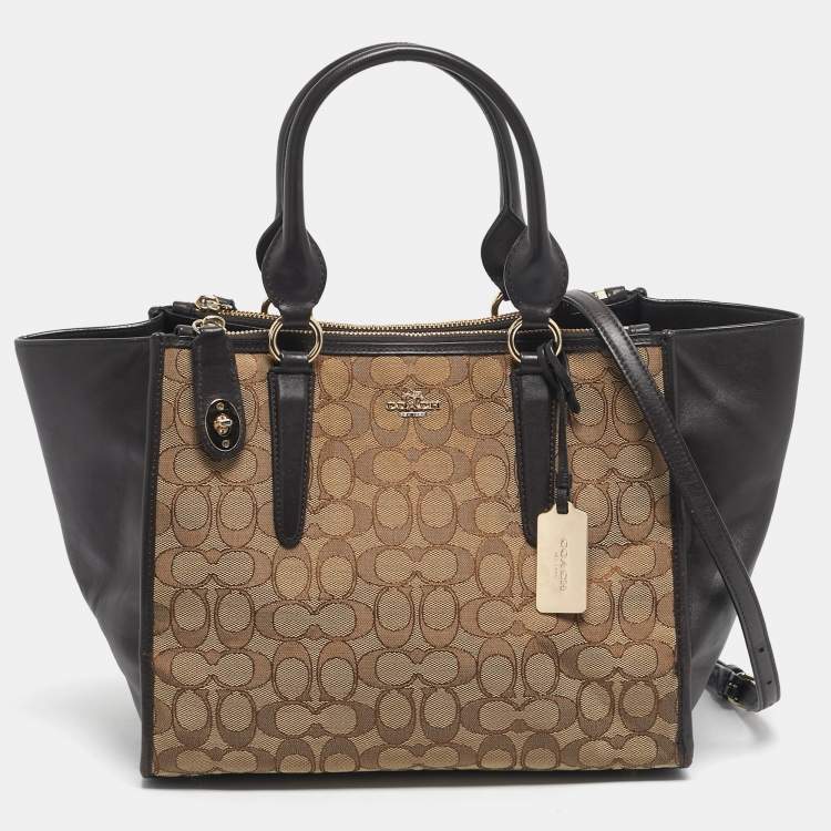 Pre Owned Coach Brown/Beige Signature Canvas and Leather Crosby Carryall Satchel