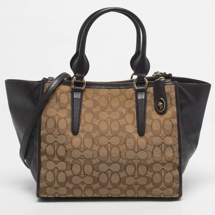 Pre Owned Coach Brown/Beige Signature Canvas and Leather Crosby Carryall Satchel