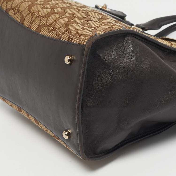 Pre Owned Coach Brown/Beige Signature Canvas and Leather Crosby Carryall Satchel