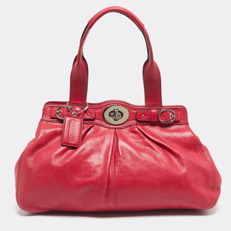 Pre Owned Coach Pink Leather Pleated Garnet Shoulder Bag