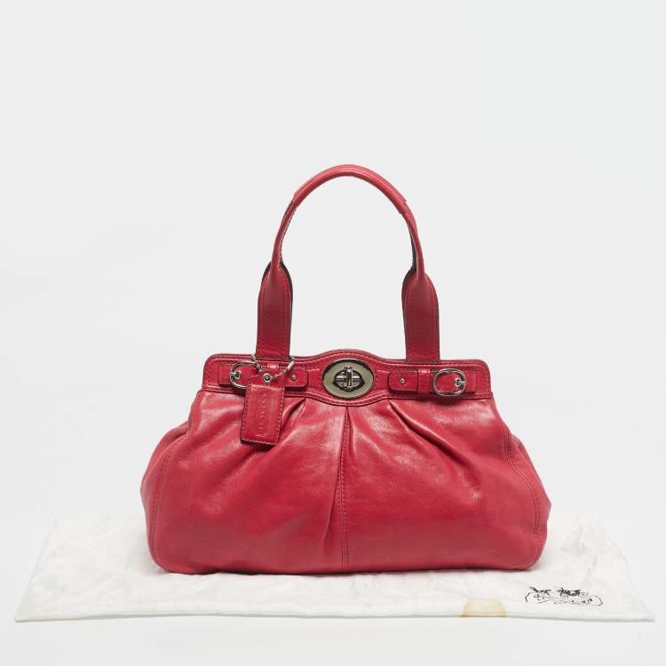 Pre Owned Coach Pink Leather Pleated Garnet Shoulder Bag
